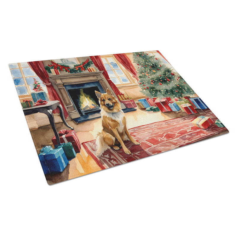 Grande planche à découper en verre Finnish Spitz Cozy Christmas