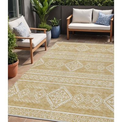 Tapis lavable intérieur et extérieur 5 pi x 8 pi doré et ivoire Southwestern