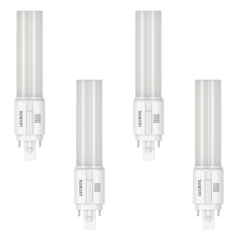 Ampoule DEL Luxrite Quad Style, base d'ampoule à 4 broches G24Q, type A + B, compatible ballast ou dérivation, 5CCT, 9W, 1200 lumens, 120-277V, paquet de 4