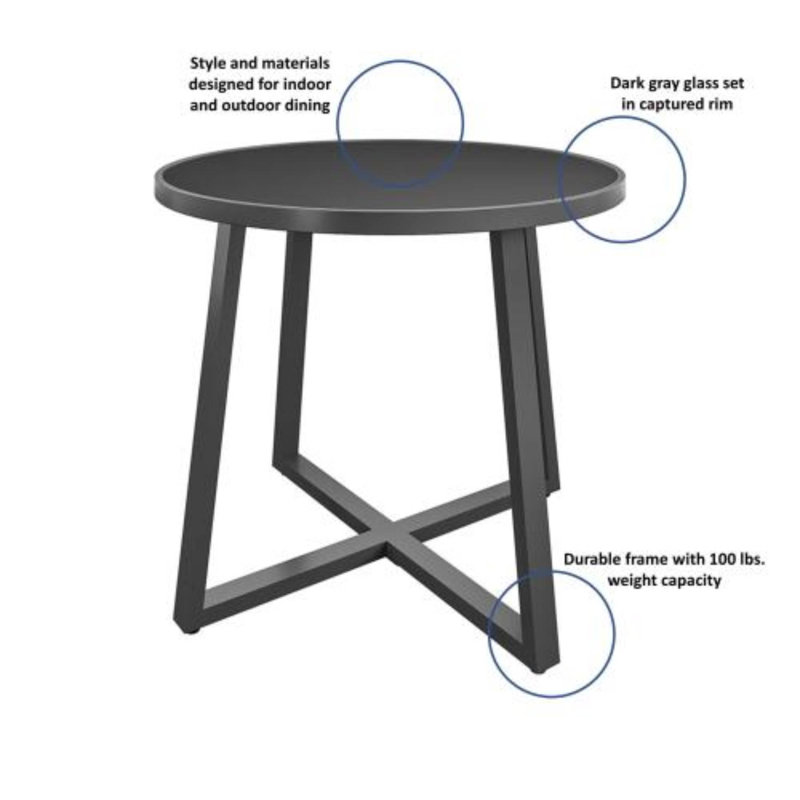 Table de salle à manger intérieure / extérieure ronde 35 po avec plateau en verre