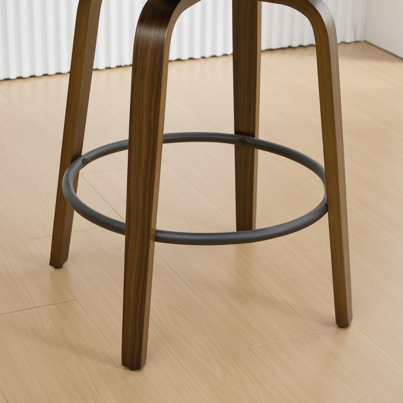 Mid-Century Modern Walnut Bentwood Swivel Bar Stool With Thick Cushioned Seat & 350 Lbs Capacity(Set Of 3), Black, 3
