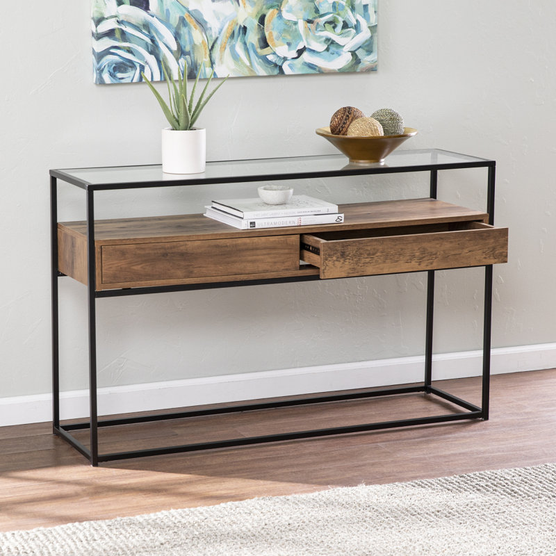 Olivern Glasstop Console Table W/ Storage