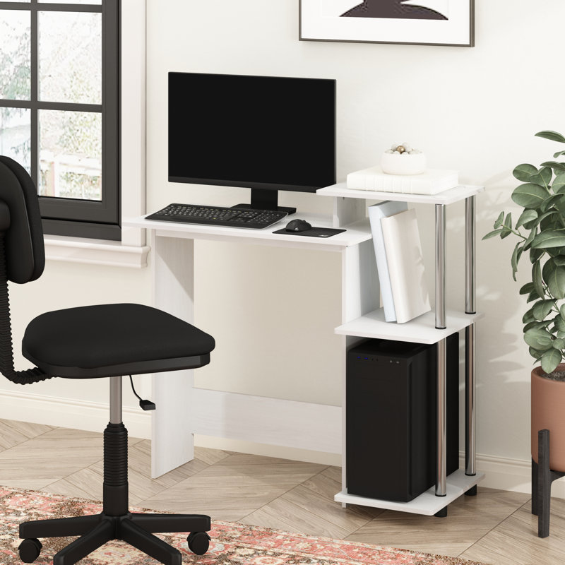 Surrency Rectangular Home Laptop Notebook Computer Desk, White Oak/Stainless Steel