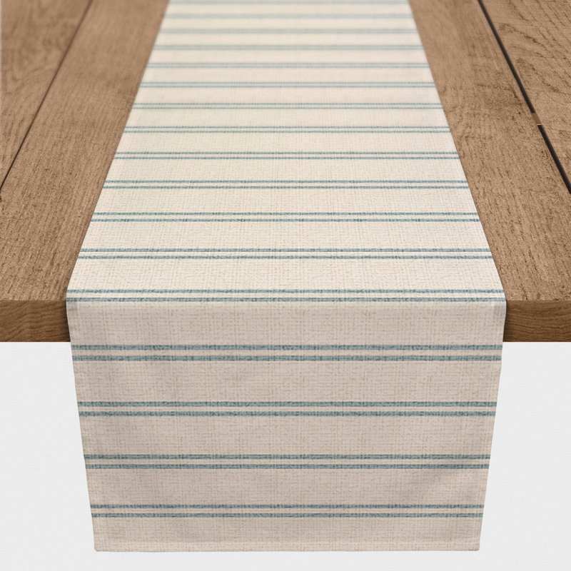 Stefcho Rectangular Striped Table Runner, 72" x 16", Blue/Blush