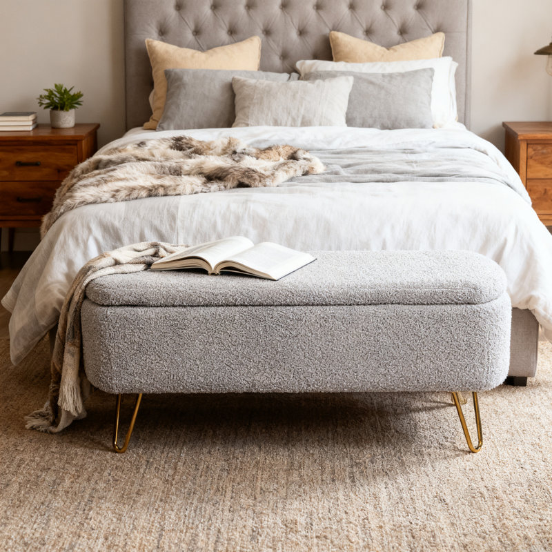 Banc de rangement avec repose-pieds Modern End, Gris