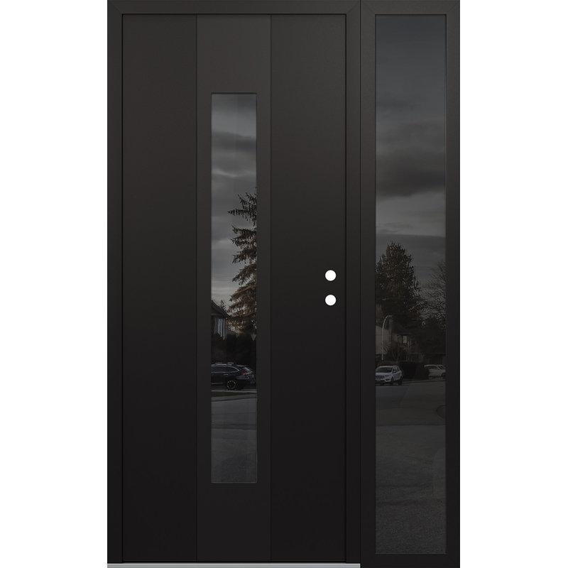 Porte d'entrée avant à panneau en acier avec panneau latéral gauche, L 49,25 po x H 81,69 po, Réfléchissant, Noir