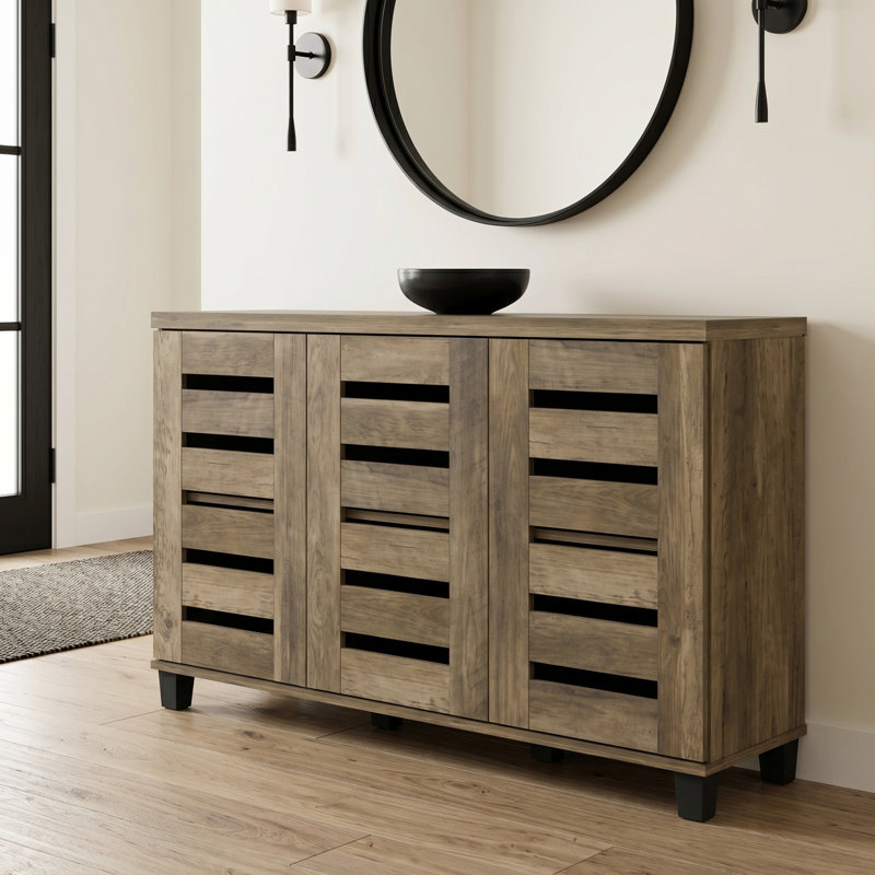 Lismore 3 Door Shoe Storage Cabinet, Knotty Oak