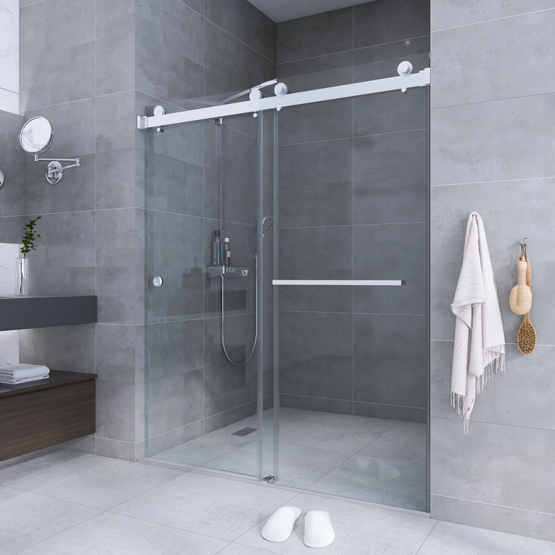 55" - 59" X 72" Frameless Double Sliding Shower Door With 8Mm Tempered Glass, Brushed Nickel