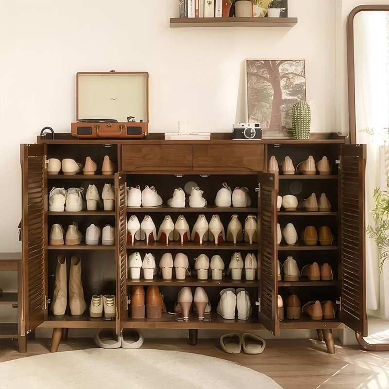 Rangement pour chaussures moderne en bois massif brun noisette
