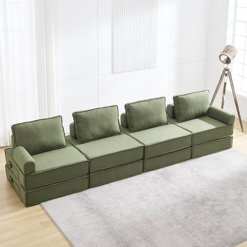 Canapé modulaire en cuir chamois 4 pièces Boneless - aucun assemblage requis, Cuir synthétique vert