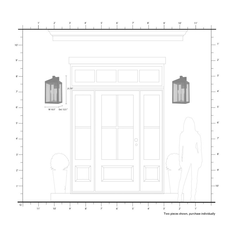 Lanterne murale d'extérieur 3 lumières Bartek, Bronze, H 21,75 po x l 10,5 po x P 12,5 po