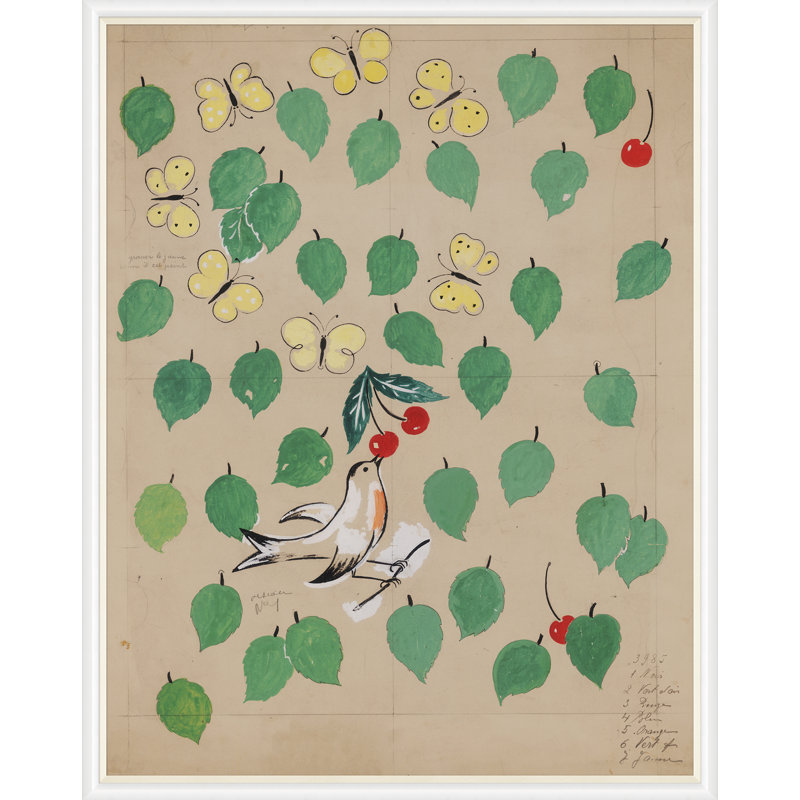 Cherries Print by Paule Marrot, 54" H x 43" W x 1.25" D, White Framed