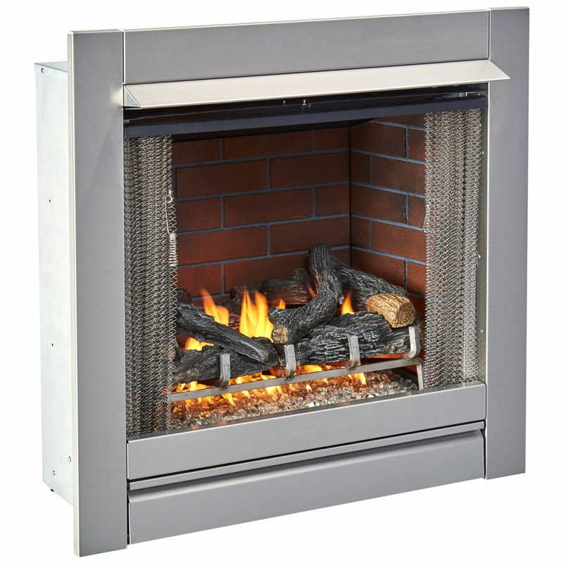 Duluth Forge Outdoor Fireplace Insert With Concrete Log Set and Brick Fiber Liner , Vintage Red