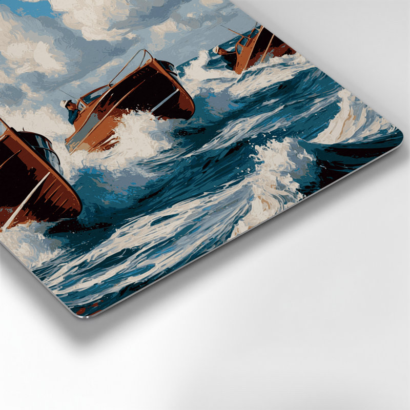 Nautique, bateaux à moteur gris, art mural, H 16 po x l 16 po