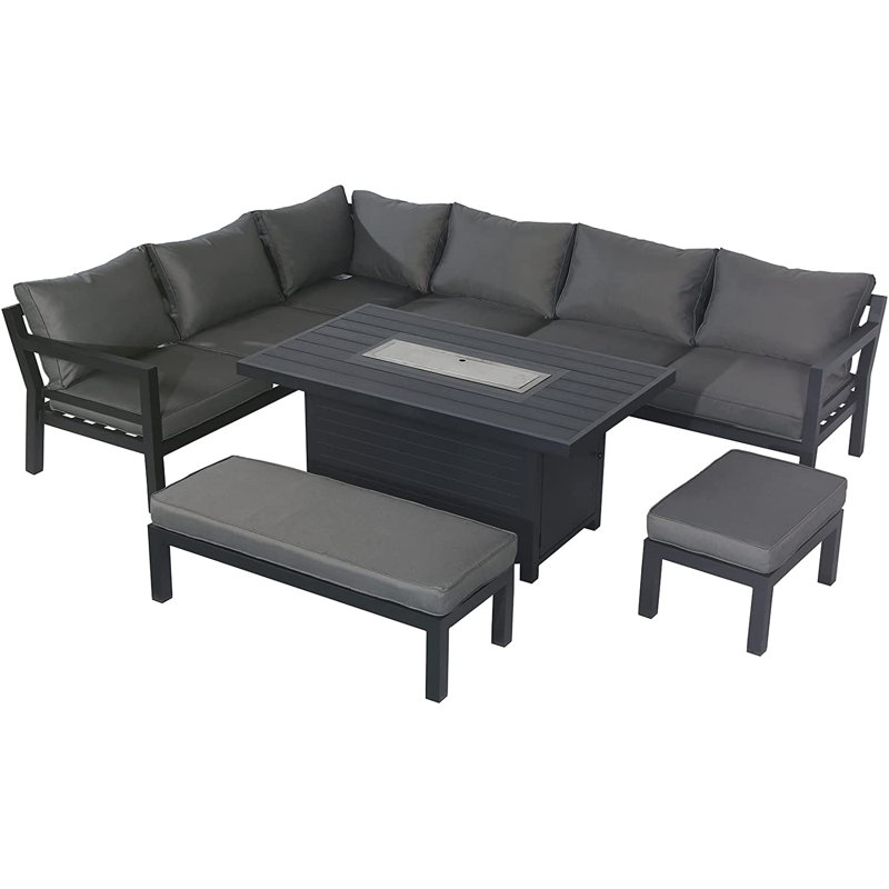 Coby-Lee 8 - Person Solid Wood Patio Dining Set Rectangular Table with Cushions Included