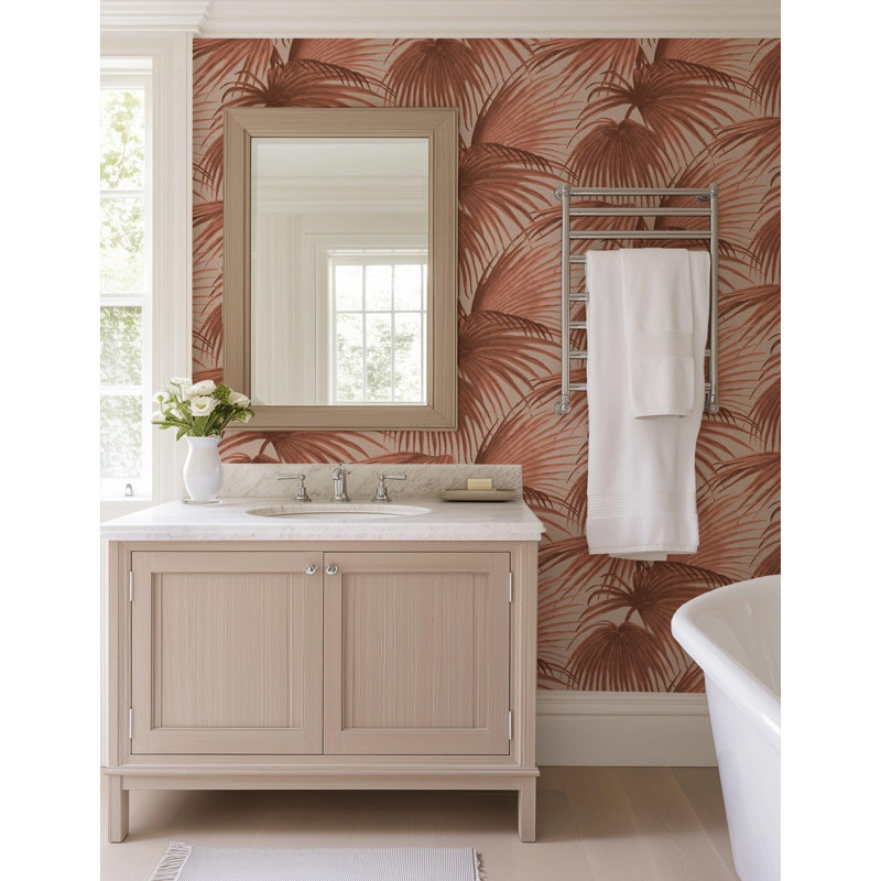 Pawley’s Island Palms Barely Wallpaper by Megan Molten, Blue, Faux Grasscloth