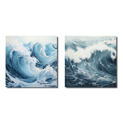 Minimalisme - tempête de mer - ensemble de 2 collages carrés carrés