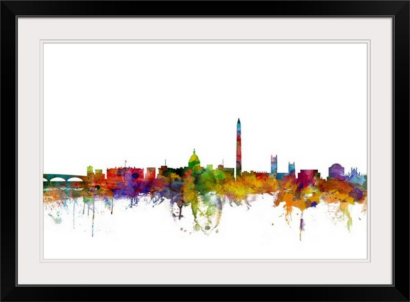 «Washington DC Skyline» par Francy, impression, Cadre noir, H 20 po x l 26 po x P 1 po