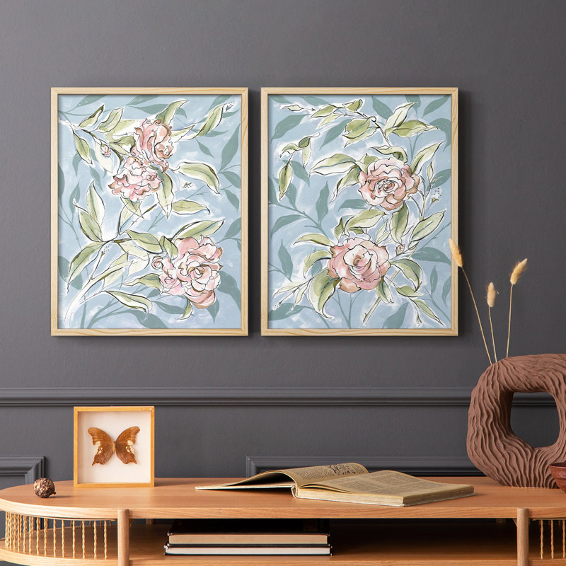 Impression encadrée «I-Premium Camellias» délavée - prête à être accrochée - aucun clou requis - aucun clou requis