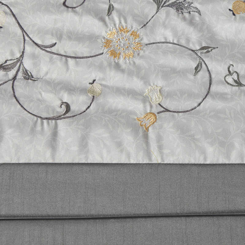 Ensembles de literie jaune élégant, soie synthétique de polyester, motif de broderie florale pour le confort de la maison