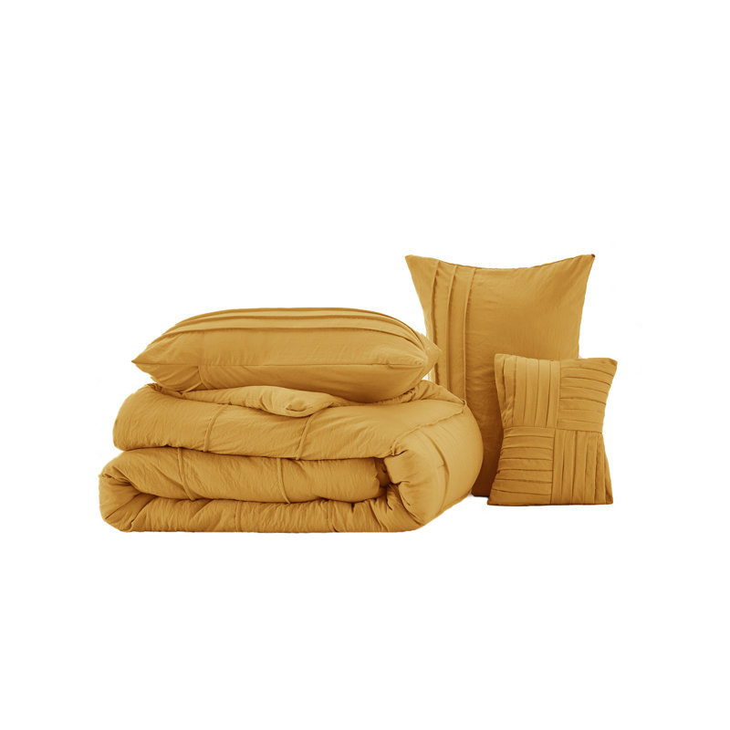 Bedsure Pinch Pleat Comforter Set Boho Bed-in-A-Bag Bedding Set with  Pillowcases for All Season, Mustard Yellow
