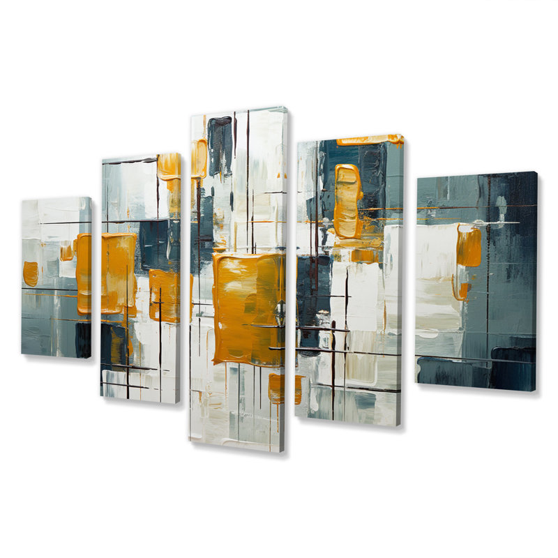 Squared Ceremony Abstract Expressionism II - Abstract Canvas Art Print - 5 Panels