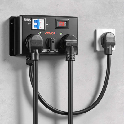 Manual EV Charging Switch, NEMA 14-30P to 14-30R & 14-50R, Splitter Switch for Dryer & EV, 24A Max 240V Manual Power Distribution with Circuit Breaker, Hand-Operated Selector, Plug and Play, ETL