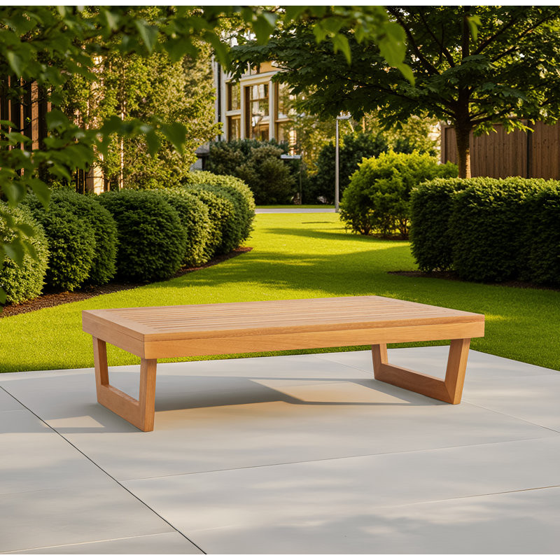 Solid Eucalyptus Patio Coffee Table with Triangle Base