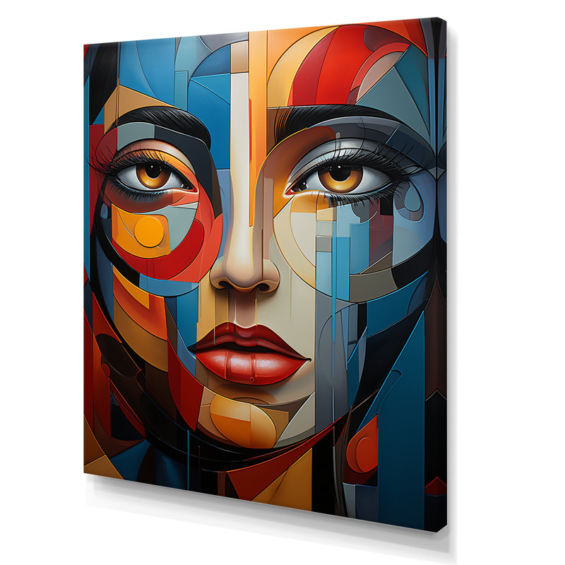 Portrait de femme cubique cubique I - Abstrait, reproduction d'art mural, Toile tendue, H 40 po x l 30 po