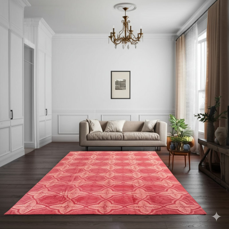 Tapis transitionnel rouge en laine noué à la main Dhurrie