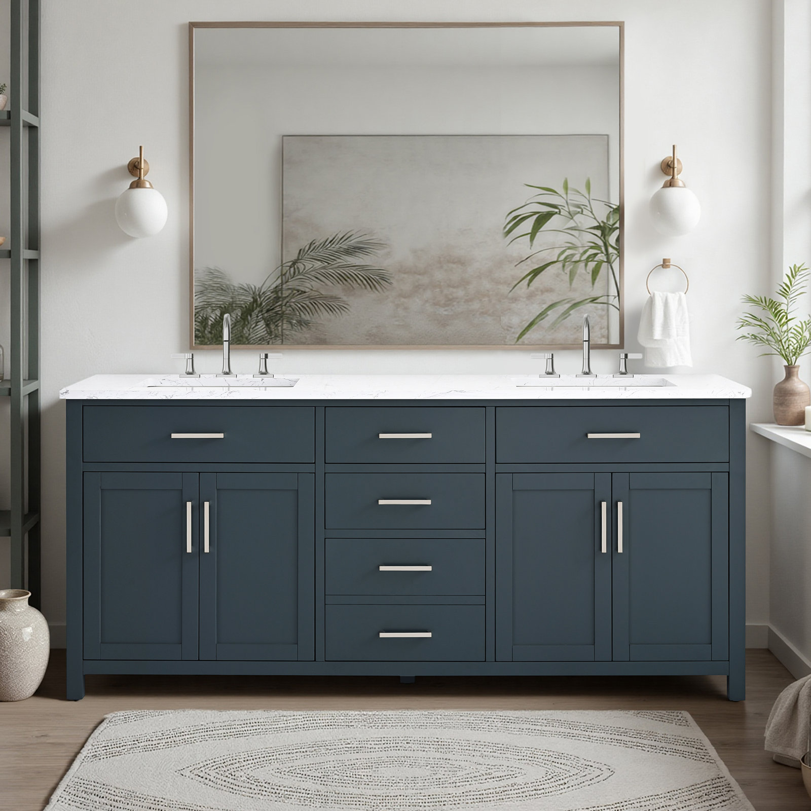 Shamar 72" Double Bathroom Vanity, Vintage Blue