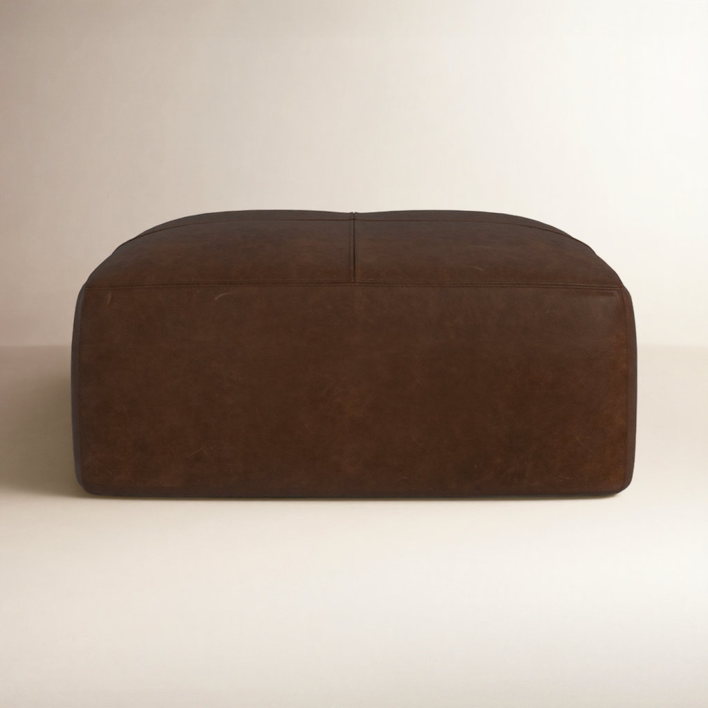 Heafield 35" Genuine Leather Ottoman, Chocolate Brown Genuine Leather