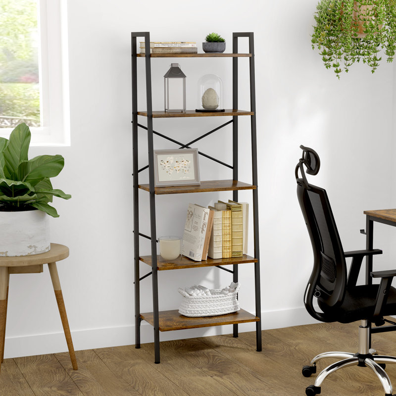 Ladder Shelf 172cm H x 56cm W Steel Ladder Bookcase, Brown