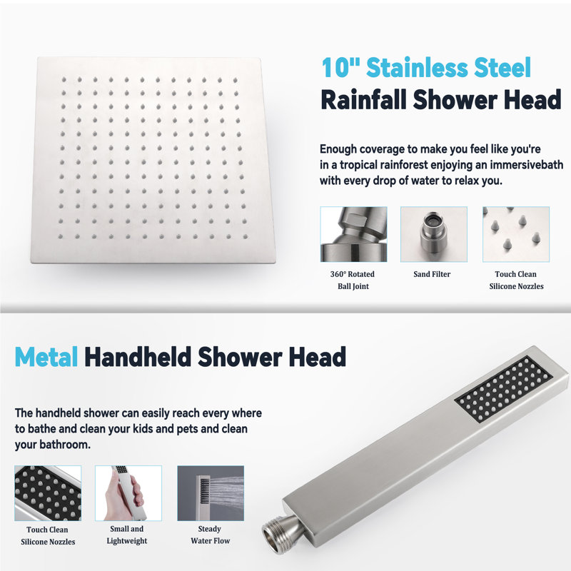 All Metal Rain Shower Head with Handheld Combo Adjustable Extension Arm, Brushed Nickel