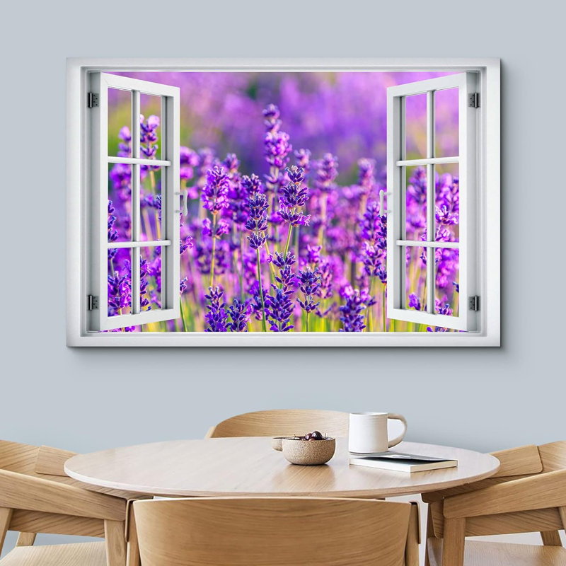 Fenêtre de paysage «Window View Close Up Lavender Flower Botanical Field Nature Scenic Landscape» sur toile