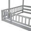 Lit simple superposé au dessus d'un lit double avec glissade, escalier de rangement, lit superposé en bois de pin massif avec garde-corps de sécurité, gris-1311197702