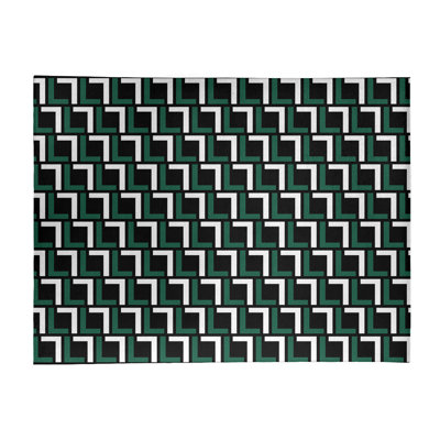 Tapis rond à motif géométrique vert / noir