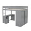 Lit mezzanine en bois gris avec garde-robe, bureau à 2 tiroirs et armoire-5243383
