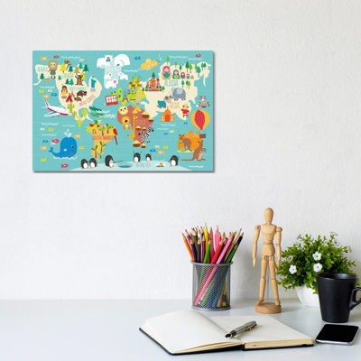 Children's World Map by Martina Hogan - Print on Canvas