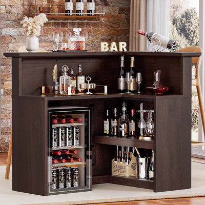 L-shaped Home Bar Unit, 4-tier Corner Bar Cabinet With Large Storage Space, Liquor Wine Cabinet Reception Desk For Home Pub