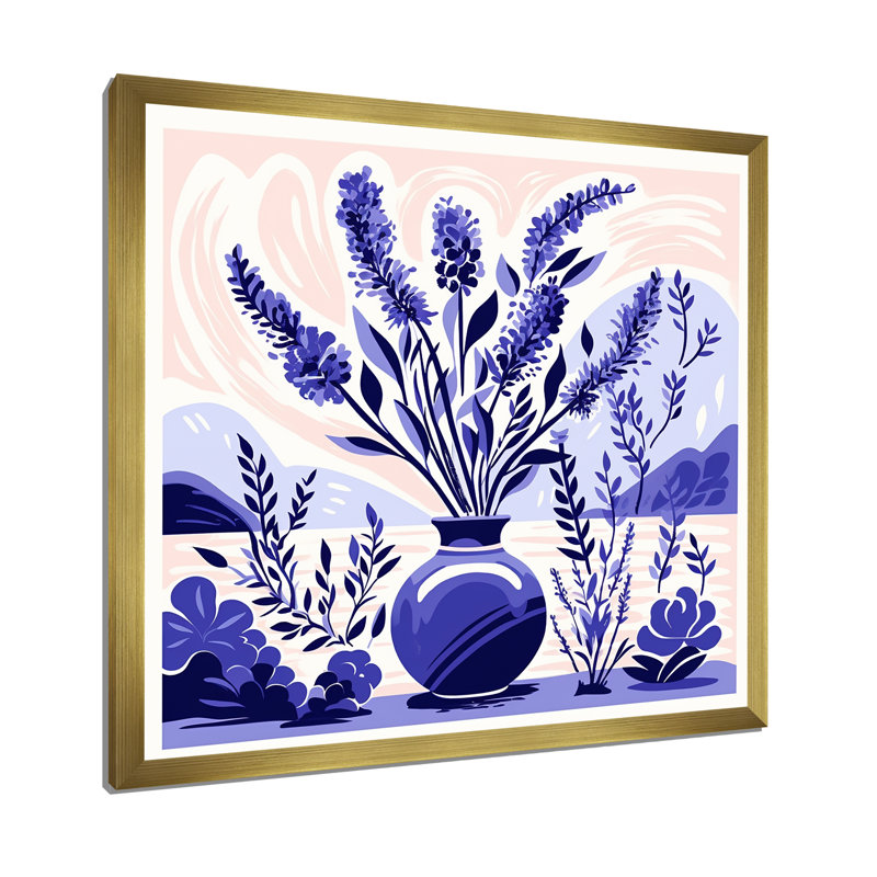 Purple Boho Pottery Blooms IV - Boho Pottery Wall Art Decor, 30" H x 30" W x 1.5" D, Gold Single Picture Framed