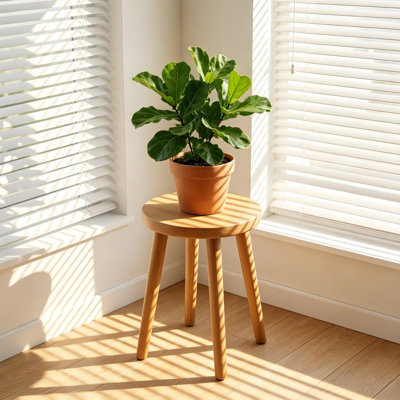 Table d'appoint ronde polyvalente en bois avec tabouret, tabouret en bois massif naturel pour la chambre à coucher, tabouret de bar avec capacité de charge de 100 kg, petit support à plantes pour le salon et la salle à manger