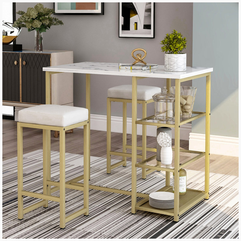 Ensemble de salle à manger rectangulaire L 41,3 po x l 23,6 po Madyline, Tresle, White, Or