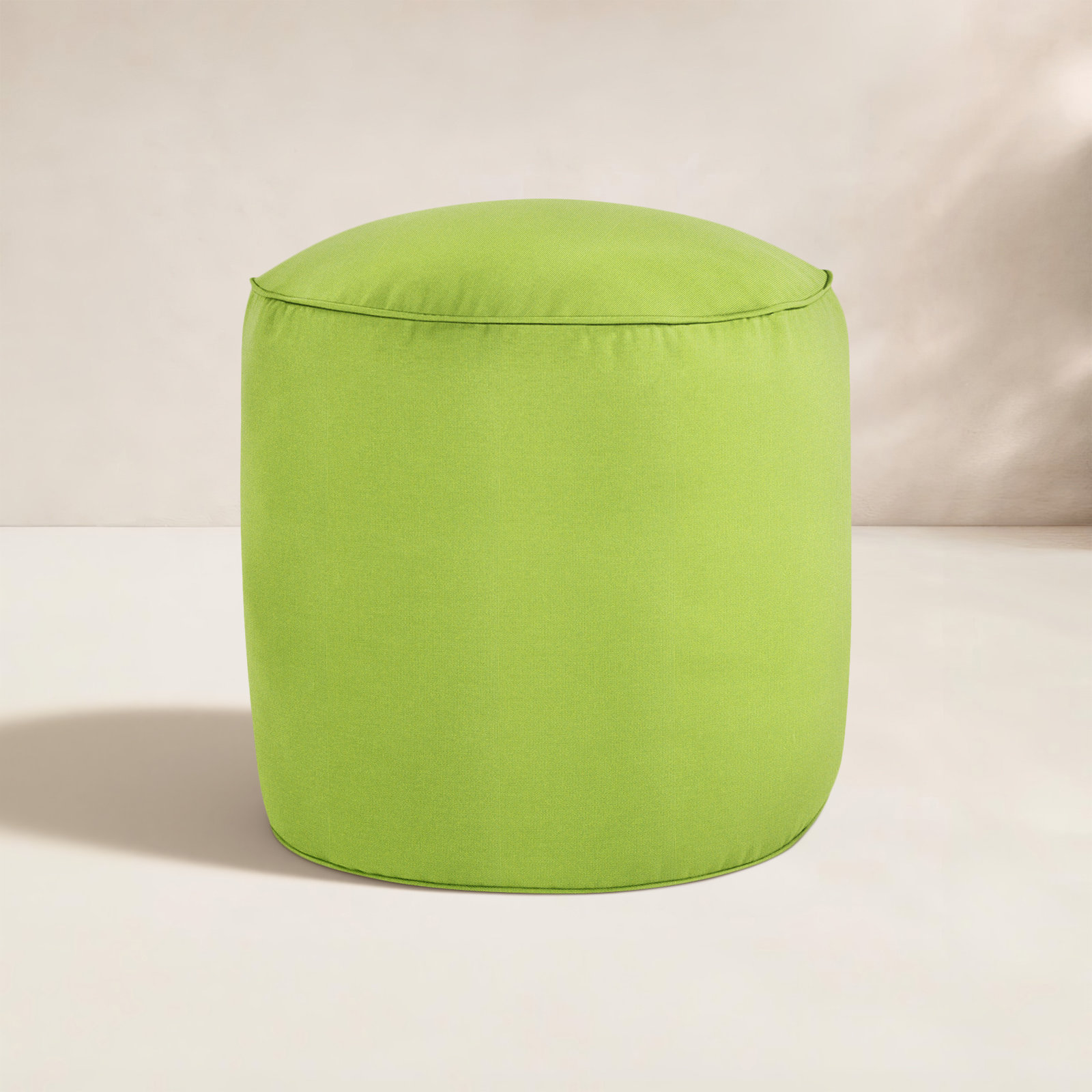Demi Round Upholstered Outdoor Ottoman with Sunbrella® Cushion, Canvas Macaw Sunbrella® Canvas