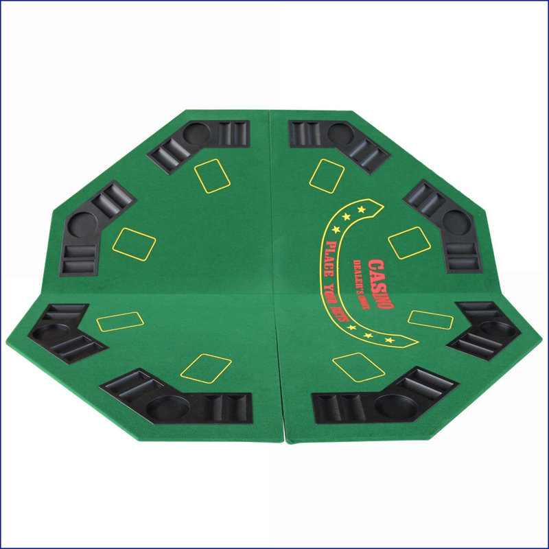 Plateau de table de poker 48 po octogonal à 8 joueurs avec porte-gobelets, porte-jetons | Vert | Classique