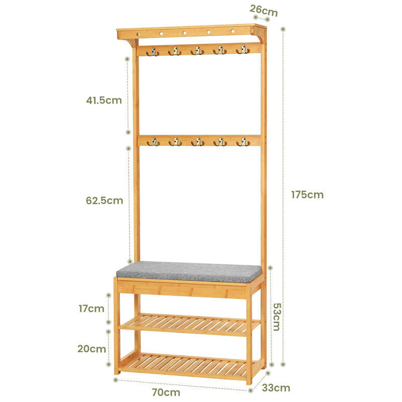 Pelcha Hall Tree 70cm Wide with Bench and Shoe Storage