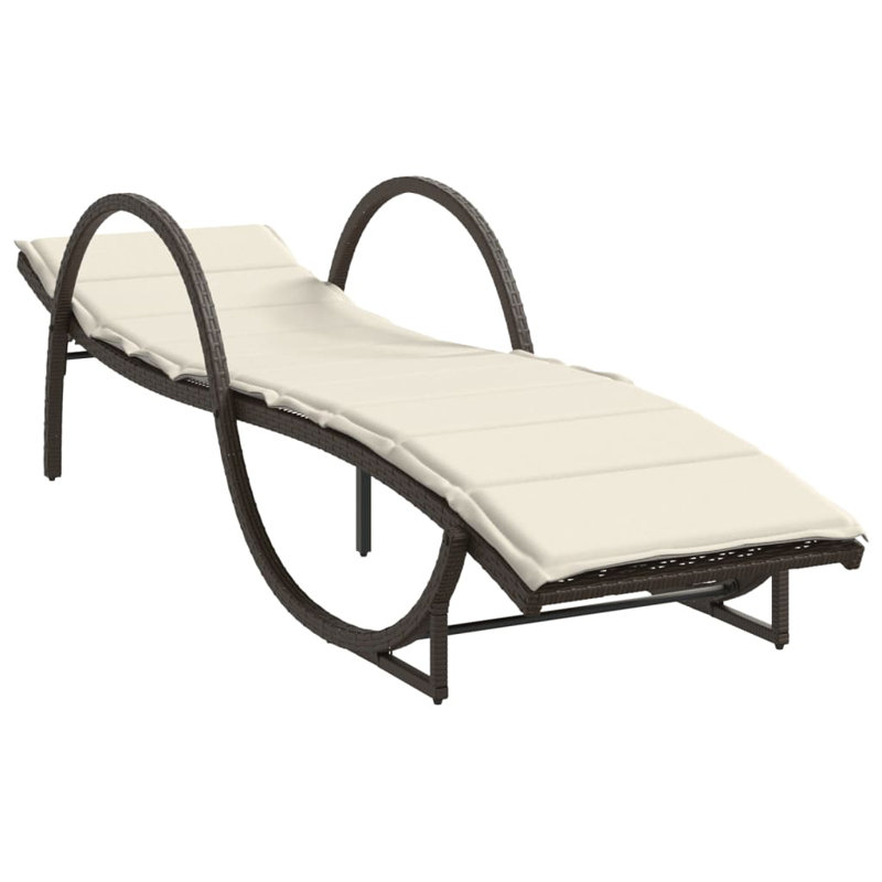 Sun Lounger PE Rattan, Powder-Coated Steel, Cream White, 1, Brown