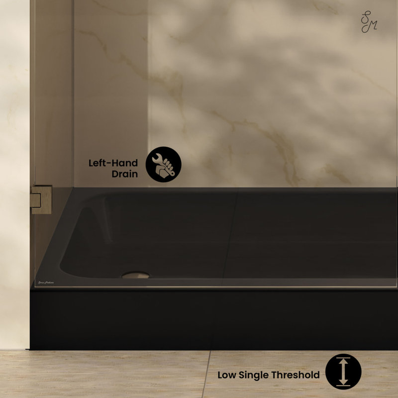 Receveur de douche Voltaire 60 x 30 avec bonde à gauche, noir lustré, Noir, noir, noir, noir, Gauche