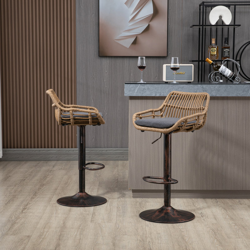 Swivel Upholstered Adjustable Height Counter Stool, Grey