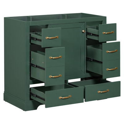 Base de meuble-lavabo 36 po - 6 tiroirs, bois massif, tablette réglable, moderne, autoportante, armoire d'assemblage moderne et finition antitaches